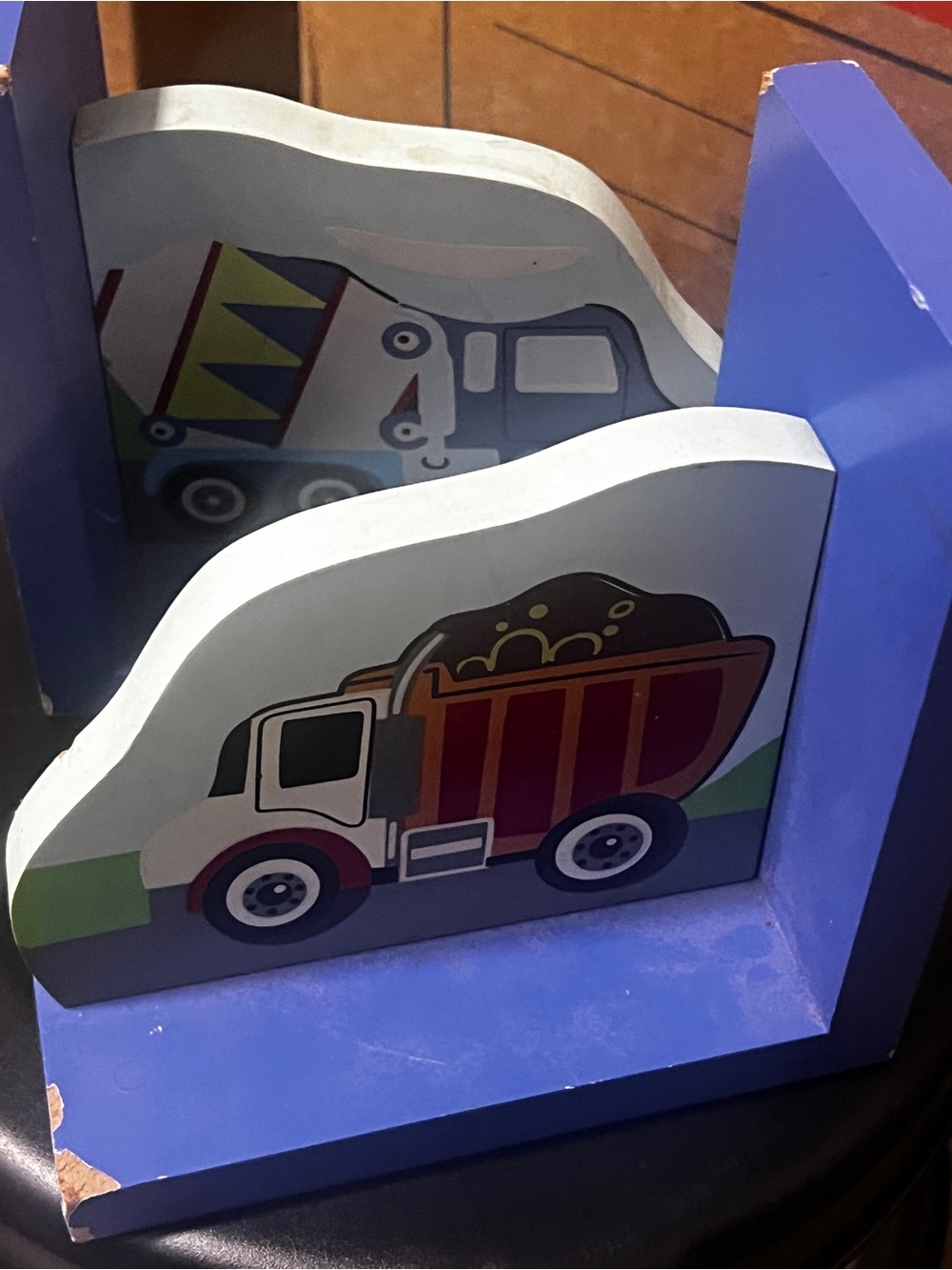 Kids Blue Wooden Truck Bookend - Decorative Toy Storage